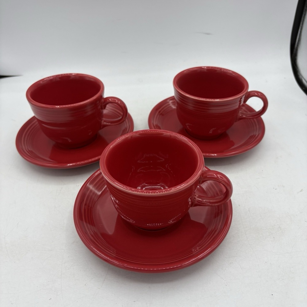 Fiesta Ware Tea Coffee Cup & Saucer Plates Red Scarlet Lot Set Of 3 Combos